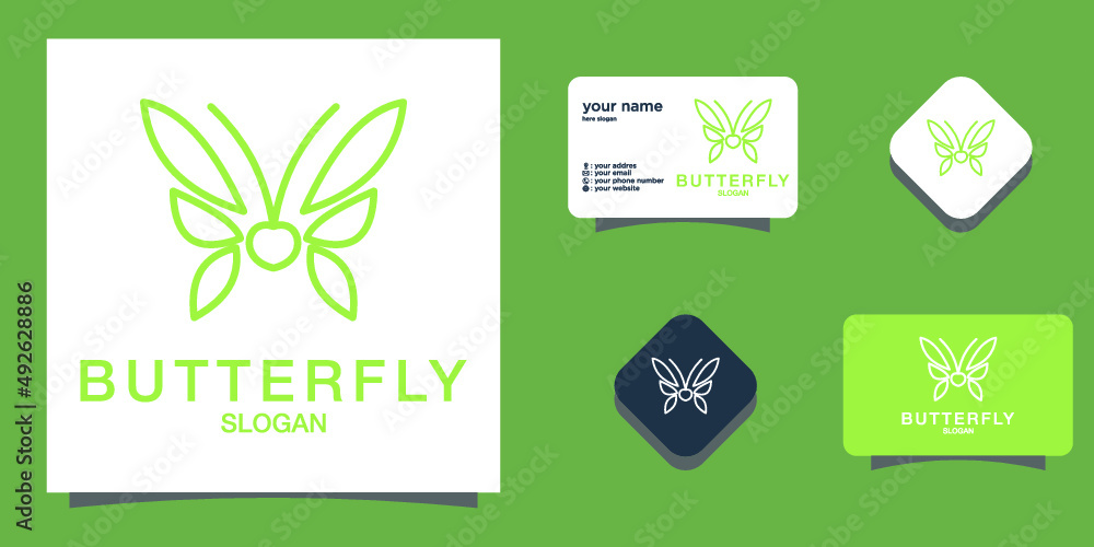Beautiful nature flying insect monoline design butterfly logo with flat ...