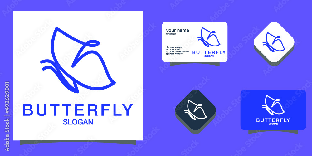 Beautiful nature flying insect monoline design butterfly logo with flat ...