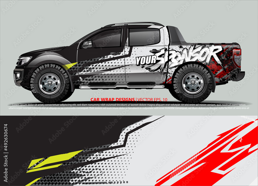 Car wrap decal design vector. abstract Graphic background kit designs for vehicle, race car, rally, livery, sport car
