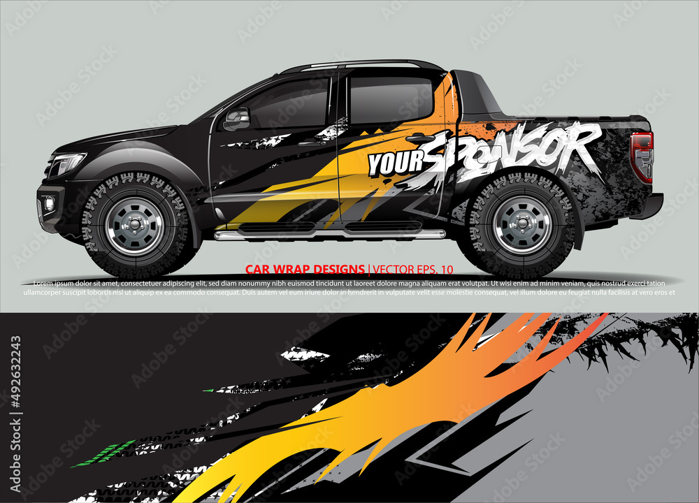 Car wrap decal design vector. abstract Graphic background kit designs for vehicle, race car, rally, livery, sport car
Car wrap decal design vector. abstract Graphic background kit designs for vehicle, race car, rally, livery, sport car