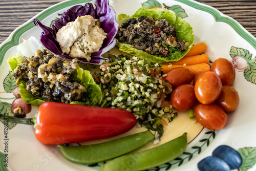 Red vegetables and variety of salads