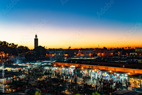 Sunset in center of Marrakesh, Morocco photo