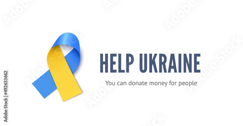 Help Ukraine. Ribbon color of ukrainian flag with space for text realistic vector illustration