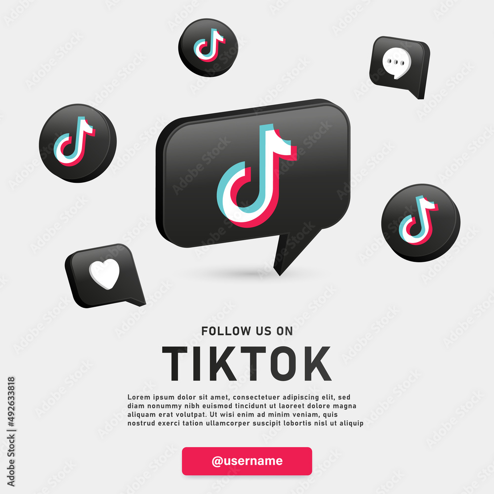 follow us on tiktok in 3d speech bubble for social media icons banner