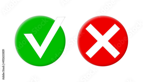 check box icon button with checkmark icons green tick box and red cross, check list circle frame with yes and no icons