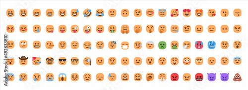 set of popular emoji face for social network - emojis in different style - emoticon collection - cute smiley emoticons