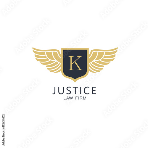Linear shield with wings vector logo - law firm line trend logotipe.