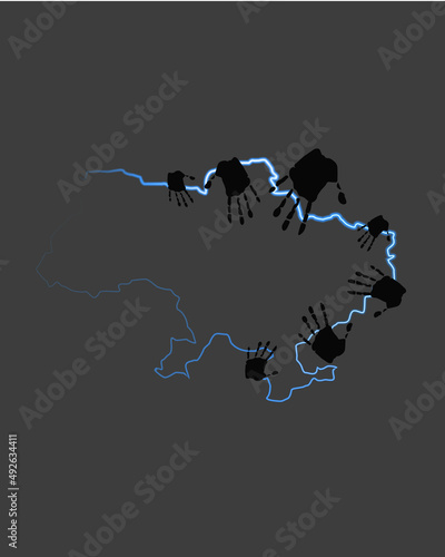  A picture that figuratively shows that Russia invaded Ukraine. The theme of war.