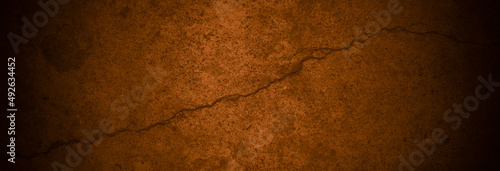 Old wall texture cement dark black brown panorama background abstract grey color design are light with white gradient background.