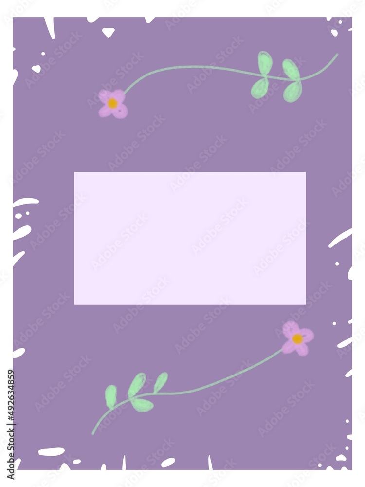 Cute postcard with flowers. Purple spring background with frame for your text. Cute postcard with flowers. Purple spring background with frame for your text.