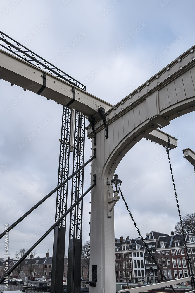 Fototapeta premium One of most beautiful bridges of Amsterdam - Magere Brug (