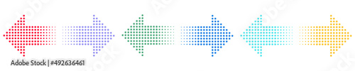 Dotted arrows vector icon set. Colored Dotted arrows on white background. Geometric arrow halftone. 