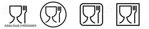 Set with food safe icon. International emblem for the packaging. Glass and fork.