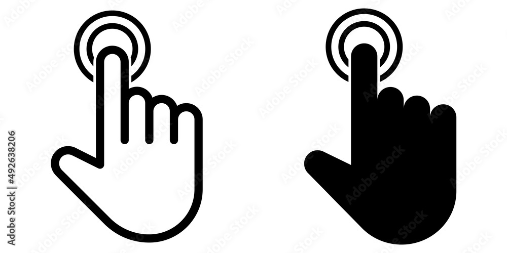 Obraz premium ofvs15 OutlineFilledVectorSign ofvs - mouse click vector icon . isolated transparent . pointer hand . cursor symbols with click lines . black outline and filled version . AI 10 / EPS 10 . g11290