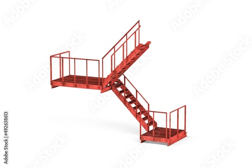 Tela Red fire escape stairs isolated on white background - 3d render