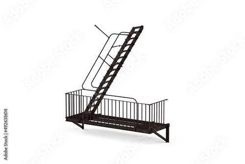 Fotografie, Tablou Rusty fire escape stairs isolated on white background - 3d render