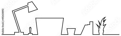 パソコン　デスク　インテリアの線画　背景　ベクター