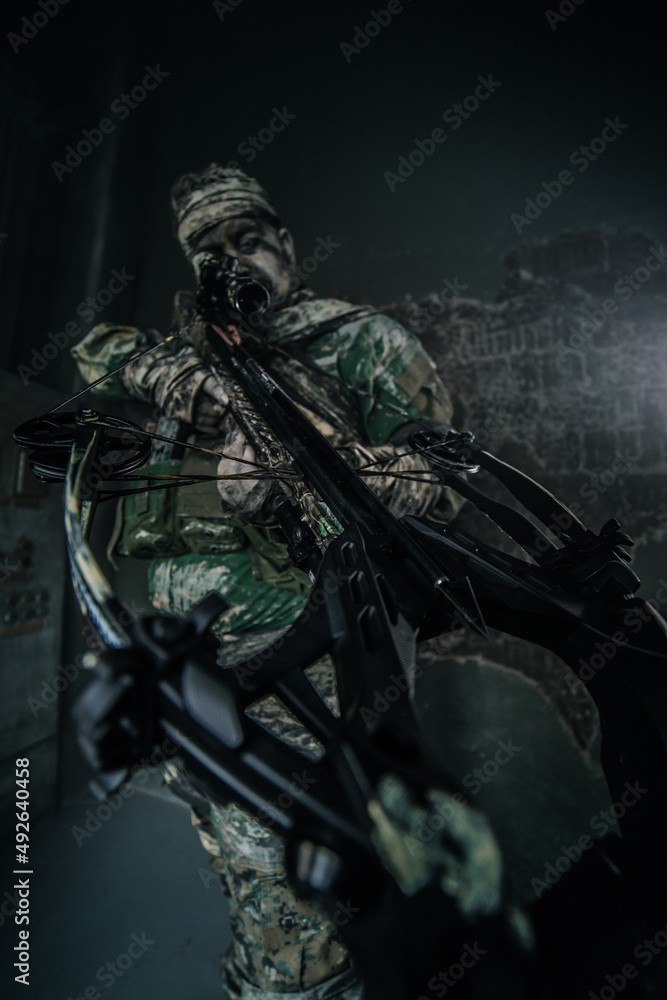 Naklejka premium Fighter with a crossbow. Apocalypse