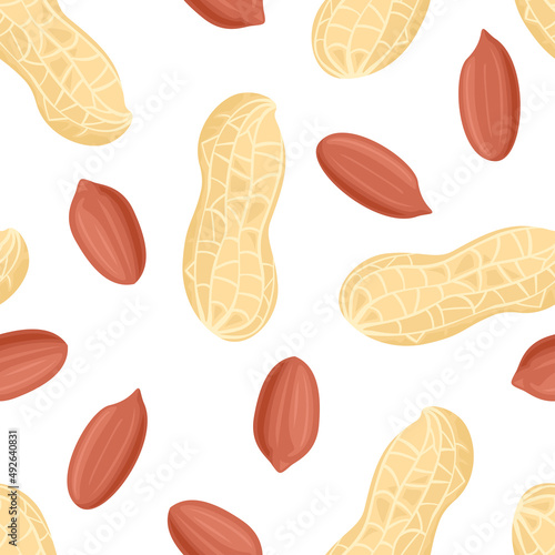 Peanuts seamless pattern. Food background. Vector cartoon flat illustration of nuts.