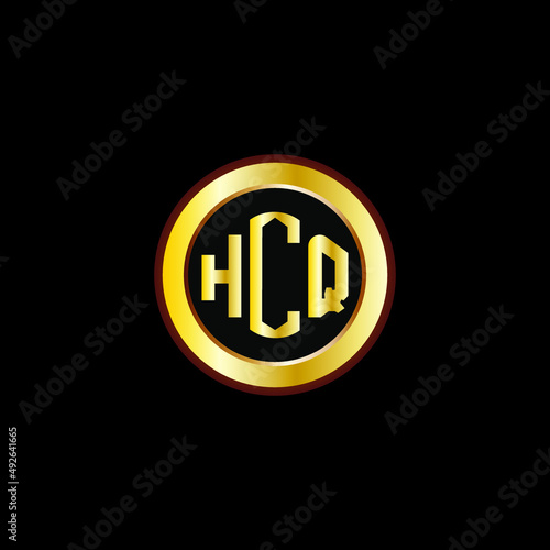 HCQ letter circle logo design. HCQ letter logo design with black background. HCQ creative letter logo with gold colors.
 photo