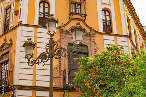 SEVILLA, SPAIN -MARCH 03, 2022 : historic center of Seville, Plaza Virgen de los Reyes