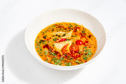 hot thai soup on the white background