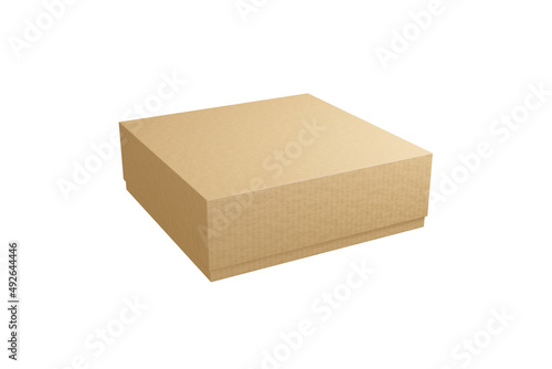 Closed brown cardboard 3d box. Mockup template carton box on white background. Rectangle format. Delivery concept. 3d render illustration. © Игорь Жуков