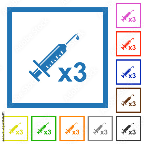 Third vaccine dose flat framed icons