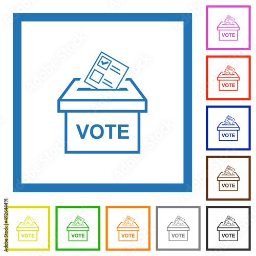 Voting paper and ballot box outline flat framed icons