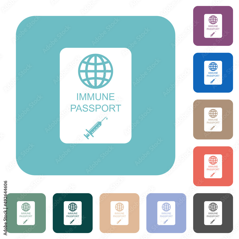 Immune passport rounded square flat icons Immune passport rounded square flat icons