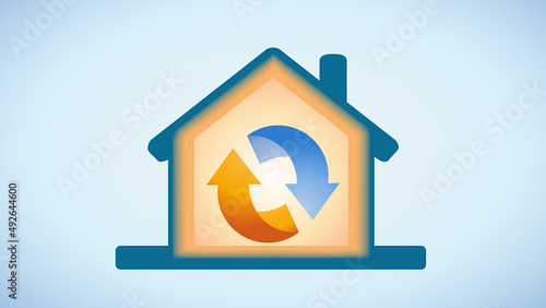 Home heating fan ventilation in home, with winter cold. Vector  illustration.