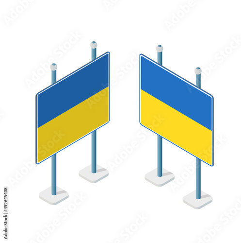 Ukraine Road signs coat of arms flag trident heraldry illustration for web