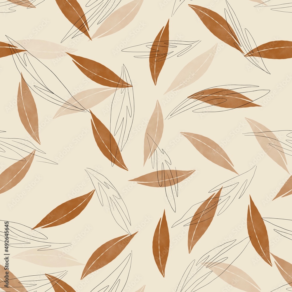 Obraz premium seamless pattern with leaves. Abstract design for fabric, textile, wallpaper and packaging 