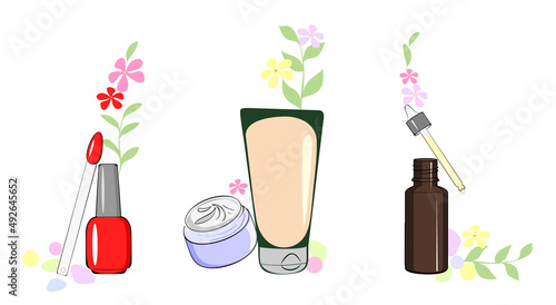 A set of cosmetics for hands: varnish, cream, oil