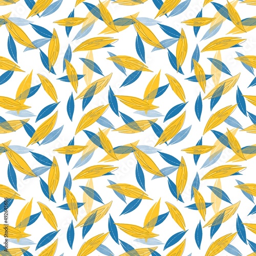 Fototapeta Naklejka Na Ścianę i Meble -  Abstract seamless pattern with leaves. Graphic design for fabric, textile, wallpaper and packaging 
