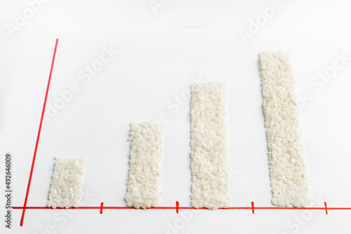 Fototapeta Naklejka Na Ścianę i Meble -  Histogram of price growth or production of rice. The concept of economic, agricultural crisis.
