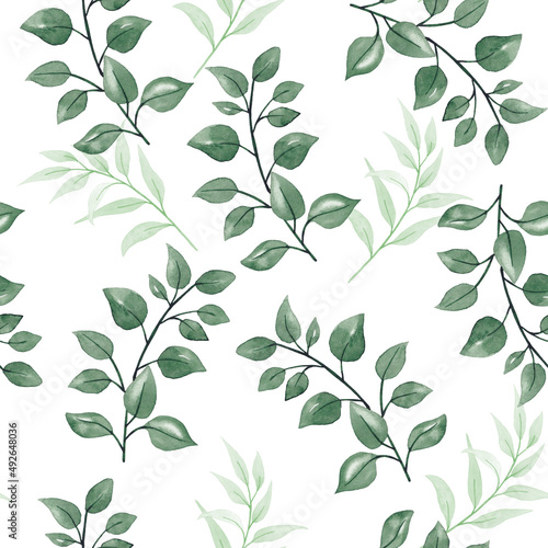 Seamless watercolor floral pattern - green leaves  branches composition  perfect for wrappers  wallpapers  postcards  greeting cards  wedding invitations  romantic events.