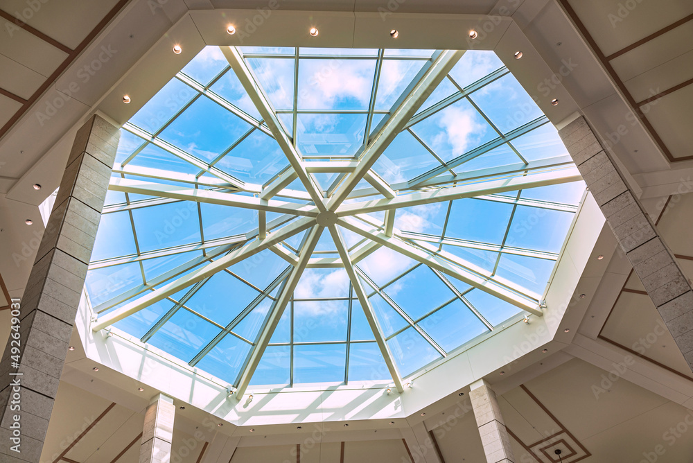 Geometrical glass dome in roof of construction