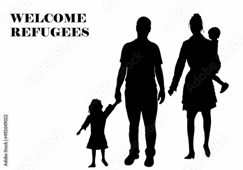 Refugee concept illustration. Refugee silhouette