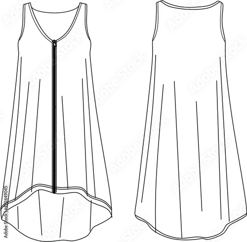 sleeveless v-neck dress with front zipper