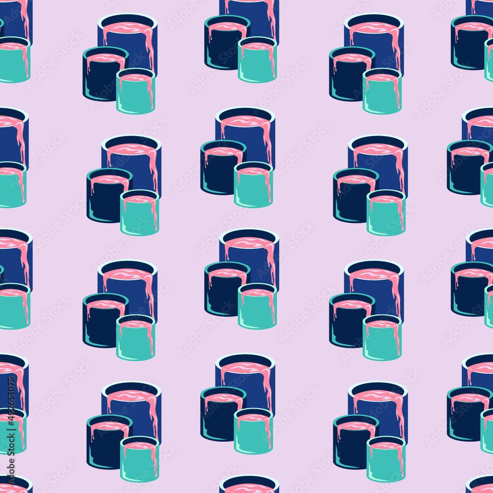 A jar of liquid. The jar with the contents. Jar with paint. Isometric Jar.Seamless Pattern with Jar A jar of liquid. The jar with the contents. Jar with paint. Isometric Jar.Seamless Pattern with Jar