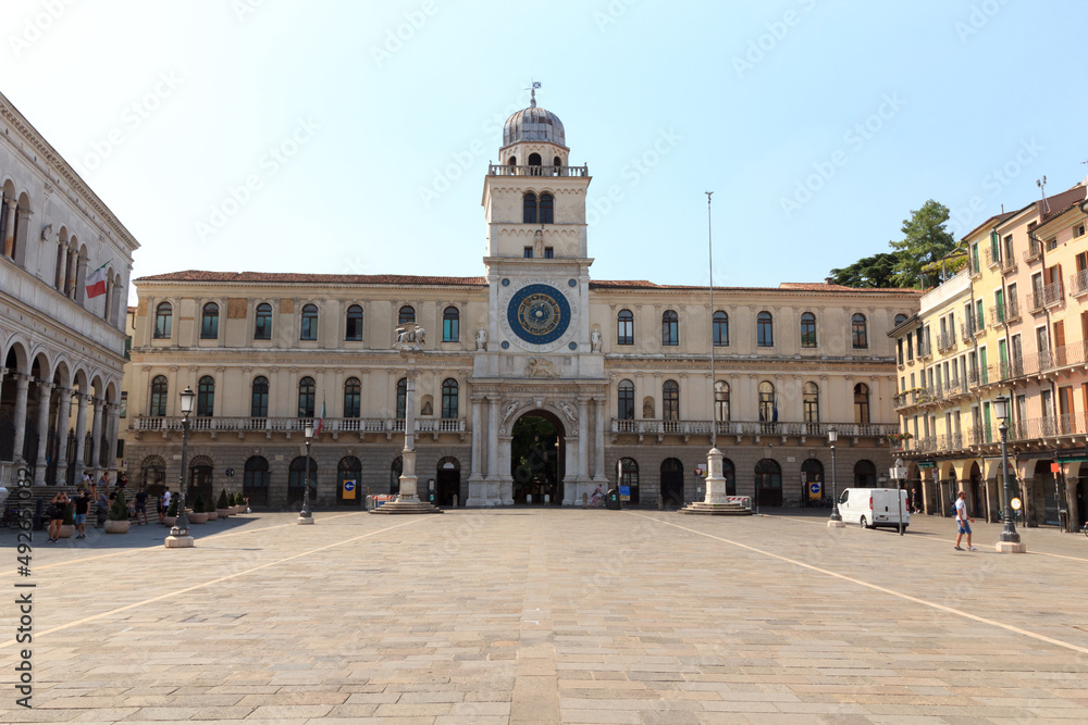 City square Piazza dei Signori with clock tower Torre dell'Orologio in Padua, Italy