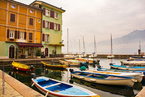 Winter at the Castelletto di Brenzone waterfront on Lake Garda in Verona Province, Veneto, north east Italy 