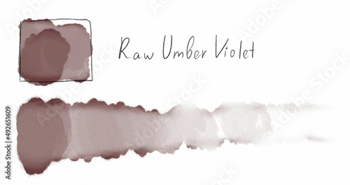Watercolor brushstroke, stain, description. Purple watercolor. Shade: Raw Umber Violet