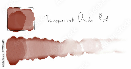 Watercolor brushstroke, stain, description. Red watercolor. Shade: Transparent Oxide Red