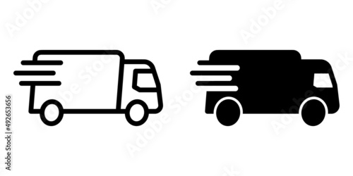 ofvs16 OutlineFilledVectorSign ofvs - fast shipping delivery truck vector icon . isolated transparent . van . service delivery . black outline and filled version . AI 10 / EPS 10 . g11291