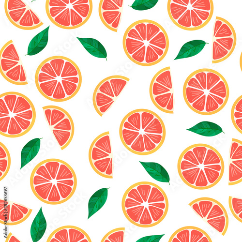 Summer pattern of refreshing citrus fruits. Grapefruit print. Tropical fruits. Summer sweets. Vector illustration
