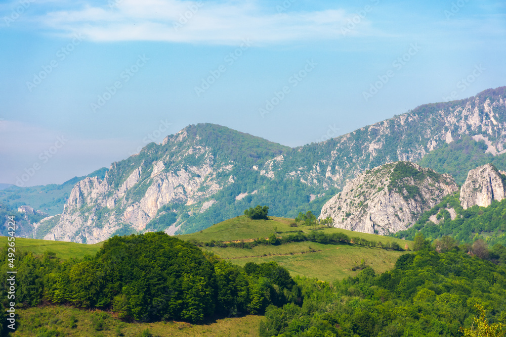 rural landscape in apuseni mountains. view in to the cheile manastirii. travel romania in spring