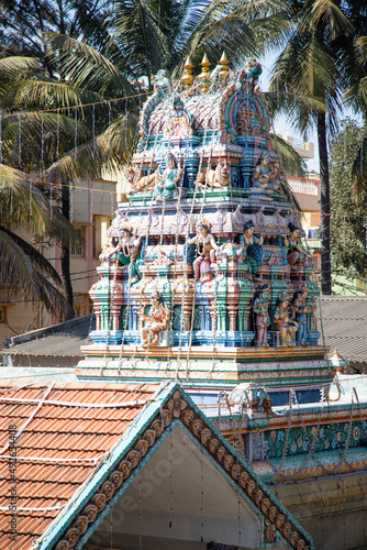 Beautiful view of colorful gopura in Sri Someshwara Swamy Temple, Bangalore South India photo