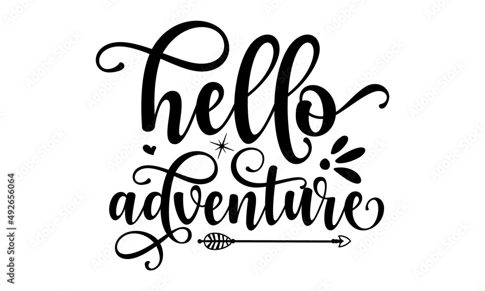 Hello-adventure, Design templates for round keychain, calligraphy, campfire, logo, design for key chains, camps, recreation, Hiking, travel, Vector quotes